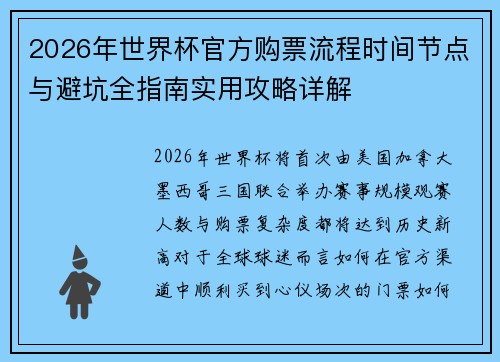 2026年世界杯官方购票流程时间节点与避坑全指南实用攻略详解
