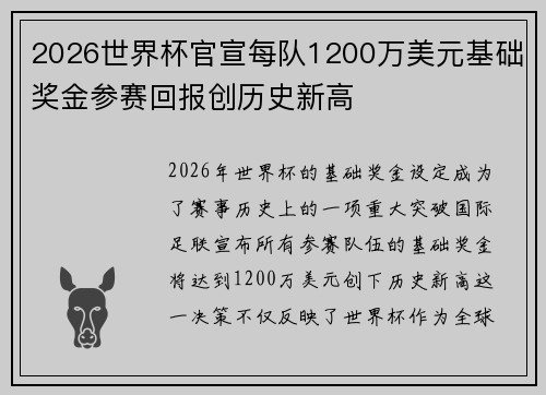 2026世界杯官宣每队1200万美元基础奖金参赛回报创历史新高 2026世界杯官宣每队1200万美元基础奖金参赛回报创历史新高